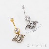 DANGLING ANTIQUE-STYLE BAT CHARM BELLY BUTTON NAVEL RING 316L SURGICAL STEEL